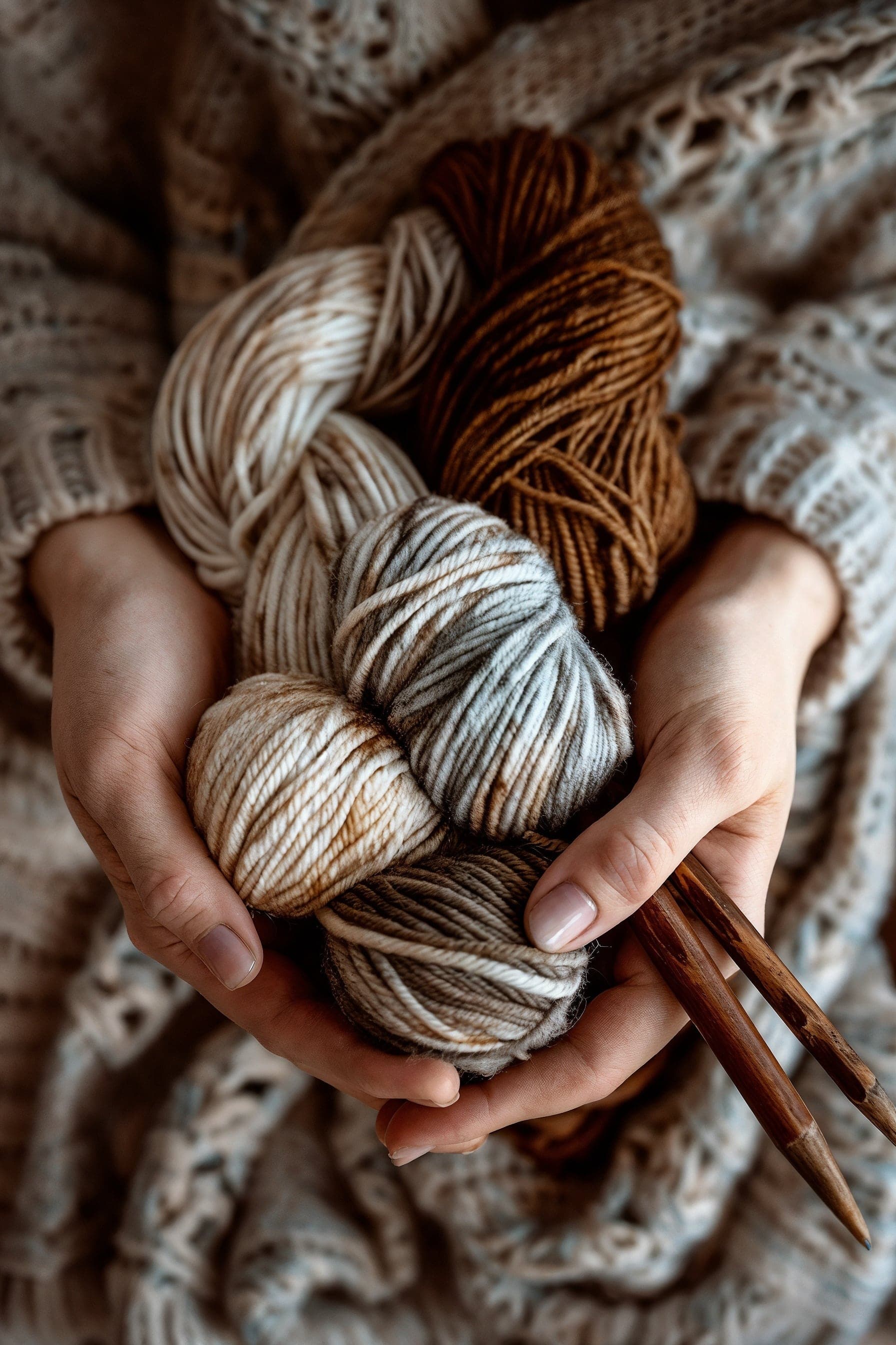 A pair of hands holding some yarn